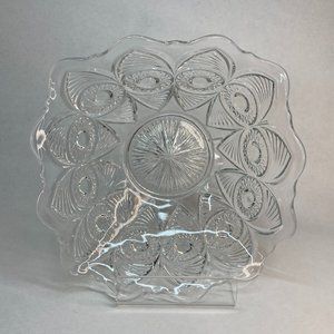 Antique 1904 Square Scalloped EAPG US Glass Bullseye Fan Style Bowl